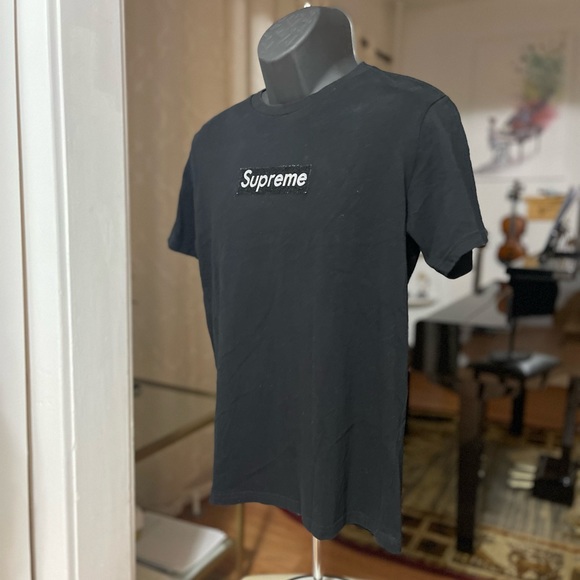 EUC Men’s Size Large Supreme Box Logo Peel-able Patch Cotton Tee In Black & Red - Picture 8 of 13